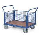 Plošinový vozík - 4 drôtené výplne, 1200x800 mm, nosnosť 300 kg, kolesá 160 mm so sivou gumou