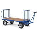 Plošinový vozík s ojí, 2x mřížové bočnice, 1000x2000 mm, 1500 kg, plná kola