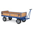 Plošinový vozík s ojí, bočnice, 1000x2000 mm, 600 kg, plná kola
