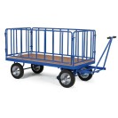 Plošinový vozík s ojom, mrežové bočnice, 1000x2000 mm, 600 kg, dušové kolesá