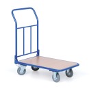 Plošinový vozík s výplňou a sklopným madlom, plošina 500x800 mm, nosnosť 200 kg, kolesá 125 mm so sivou gumou