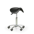 Pojazdná pracovná stolička PUR, sedák v tvare sedla, univerzálne kolieska