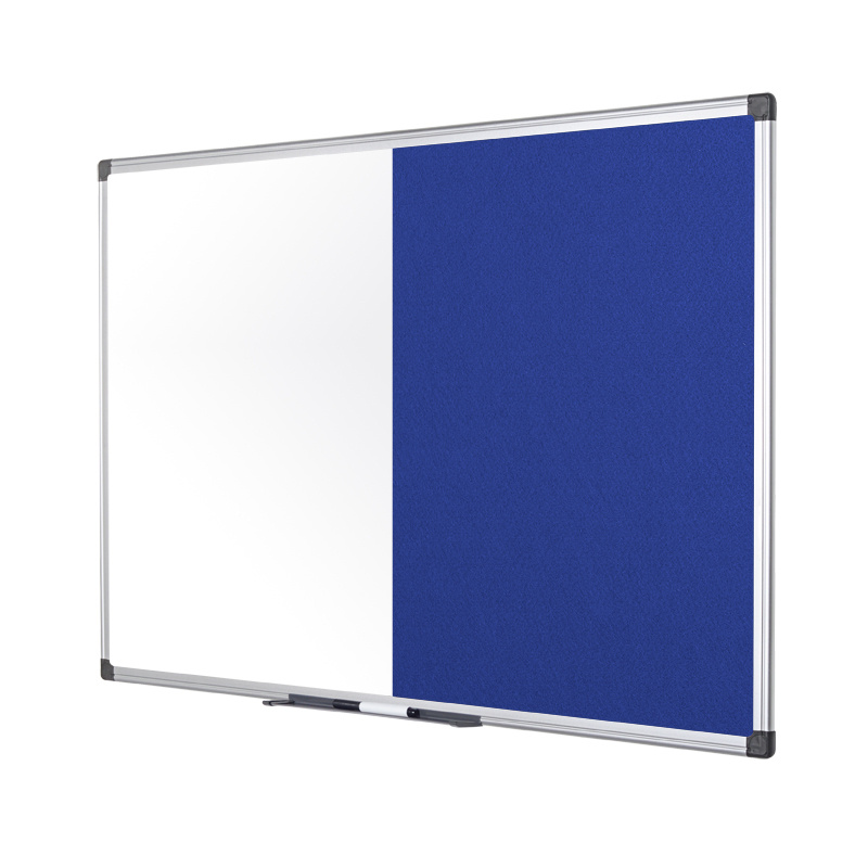 Popisovacia magnetická tabuľa a textilná nástenka, biela/modrá, 900 x 600 mm