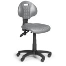 Pracovná stolička PUR bez podpierok rúk, asynchrónna mechanika, pre mäkké podlahy, sivá