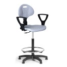 Pracovná stolička PUR s podpierkami rúk, permanentný kontakt, klzáky, sivá
