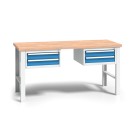 Pracovný stôl do dielne WL s 2 závesnými boxami na náradie, buková škárovka, 4 zásuvky, pevné kovové nohy, 1700 mm