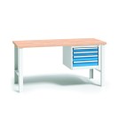 Profesionálny dielenský stôl s drevenou pracovnou doskou, 1700x685x840 mm, 1x 4 zásuvkový kontajner