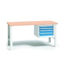 Profesjonalny stół warsztatowy z drewnianym blatem roboczym, 1700x685x840-1050 mm, 1x 4 szufladowy kontener