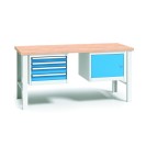 Profesjonalny stół warsztatowy z drewnianym blatem roboczym, 1700x685x840 mm, 1x 4 szufladowy kontener, 1x szafka