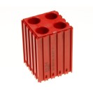 Pudełko plastikowe do przechowywania tulei zaciskowych o dużej średnicy 16 mm, moduł 5x5, 4 gniazda, kolor czerwony