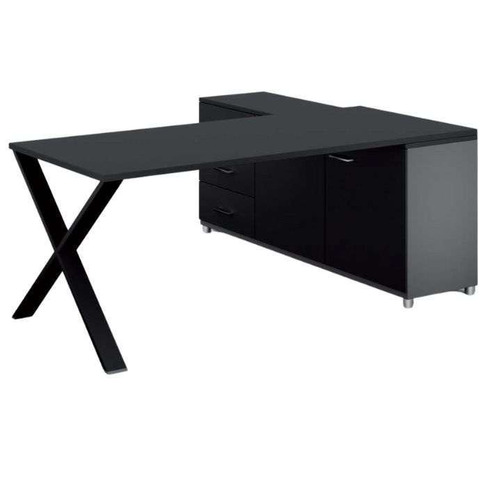 Rohový kancelársky písací stôl PRIMO PROTEST, skrinka vľavo, 1800 x 800 mm, grafitová