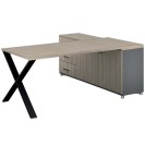 Rohový kancelársky písací stôl PRIMO PROTEST, skrinka vľavo, 1800 x 800 mm, sivá / dub prírodný