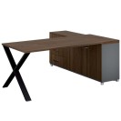Rohový kancelársky písací stôl PRIMO PROTEST, skrinka vľavo, 1800 x 800 mm, sivá / orech
