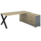 Rohový kancelársky písací stôl PRIMO PROTEST, skrinka vpravo, 1800 x 800 mm, sivá/breza