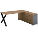 Rohový kancelársky písací stôl PRIMO PROTEST, skrinka vpravo, 1800 x 800 mm, sivá / buk