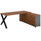 Rohový kancelársky písací stôl PRIMO PROTEST, skrinka vpravo, 1800 x 800 mm, sivá/čerešňa