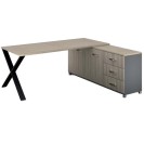 Rohový kancelársky písací stôl PRIMO PROTEST, skrinka vpravo, 1800 x 800 mm, sivá / dub prírodný