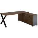 Rohový kancelársky písací stôl PRIMO PROTEST, skrinka vpravo, 1800 x 800 mm, sivá / orech