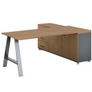 Rohový kancelársky písací stôl PRIMO STUDIO, skrinka vľavo, 1800 x 800 mm, sivá / buk