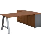 Rohový kancelársky písací stôl PRIMO STUDIO, skrinka vľavo, 1800 x 800 mm, sivá/čerešňa