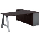 Rohový kancelársky písací stôl PRIMO STUDIO, skrinka vľavo, 1800 x 800 mm, sivá / wenge