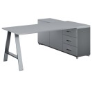 Rohový kancelársky písací stôl PRIMO STUDIO, skrinka vľavo, 1800 x 800 mm, sivá