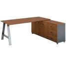 Rohový kancelársky písací stôl PRIMO STUDIO, skrinka vpravo, 1800 x 800 mm, sivá/čerešňa