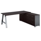 Rohový kancelársky písací stôl PRIMO STUDIO, skrinka vpravo, 1800 x 800 mm, sivá / wenge