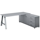 Rohový kancelársky písací stôl PRIMO STUDIO, skrinka vpravo, 1800 x 800 mm, sivá