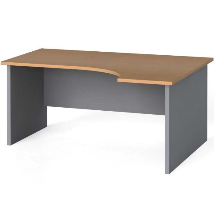 Rohový kancelářský pracovní stůl PRIMO FLEXI, 1600 x 1200 mm, šedá / buk, pravý