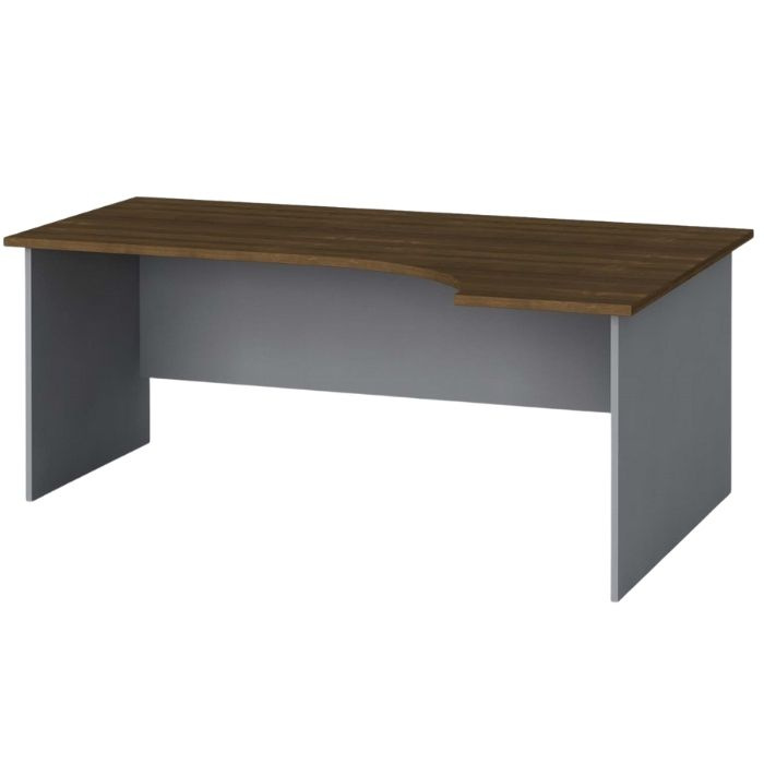 Rohový kancelářský pracovní stůl PRIMO FLEXI, 1800 x 1200 mm, šedá / ořech, pravý