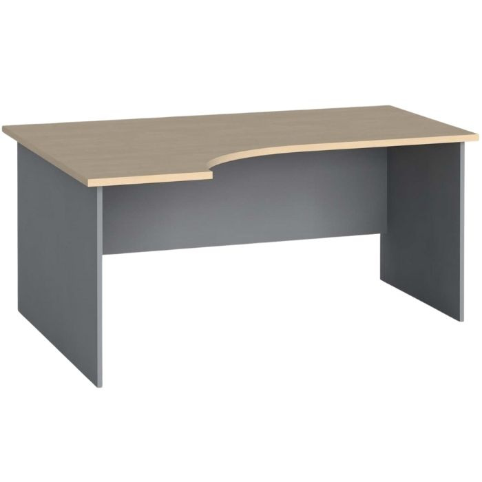 Rohový kancelársky pracovný stôl PRIMO FLEXI, 1600 x 120 mm, sivá/breza, ľavý