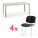Rokovací stôl AIR 1600x800 breza + 4 stoličky VIVA čierna