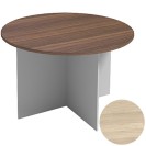 Rokovací stôl s guľatou doskou PRIMO FLEXI, priemer 1200 mm, biela / dub prírodný