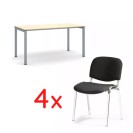 Rokovací stôl Square 160x80, breza + 4x stolička Viva čierna