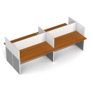 Rovný kancelářský stůl PRIMO s paravany, 4 místa, magnetická tabule, třešeň