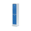 Šatní skříňka na soklu s úložnými boxy, 2 boxy, modré dveře, cylindrický zámek