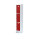 Šatní skříňka na soklu s úložnými boxy, 3 boxy, červené dveře, cylindrický zámek