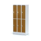 Šatní skříňka na soklu s úložnými boxy, 6 boxů 300 mm, laminované dveře třešeň, cylindrický zámek