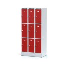 Šatní skříňka na soklu s úložnými boxy, 9 boxů, červené dveře, otočný zámek