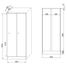 Šatní skříňka s lavičkou, 2 oddíly, 1875 x 600 x 500/800 mm, mechanický kódový zámek, laminované dveře, bílá