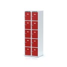 Šatní skříňka s úložnými boxy, 10 boxů, červené dveře, cylindrický zámek