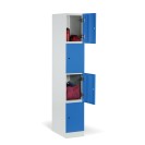 Šatní skříňka s úložnými boxy, 4 boxy, 1850 x 300 x 500 mm, cylindrický zámek, modré dveře