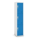 Šatní skříňka s úložnými boxy, trojdveřová, cylindrický zámek, 1800 x 380 x 450 mm, šedá/modrá