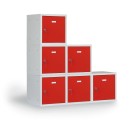 Šatní skříňka s uzamykatelným boxem 300x300x300 mm, červené dveře, cylindrický zámek