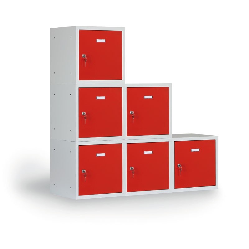 Šatníková skriňa s uzamykateľným boxom 300x300x300 mm, sivé dvere, cylindrický zámok