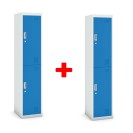 Šatníková skrinka dvojdverová 1+1 ZADARMO, cylindrický zámok, sivá/modrá