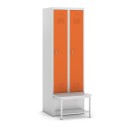 Šatníková skrinka s lavičkou a policou, oranžové dvere, otočný zámok