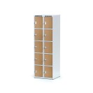 Šatníková skrinka s úložnými boxami, 10 boxov 300 mm, laminované dvere buk, cylindrický zámok