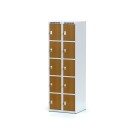 Šatníková skrinka s úložnými boxami, 10 boxov 300 mm, laminované dvere čerešňa, cylindrický zámok